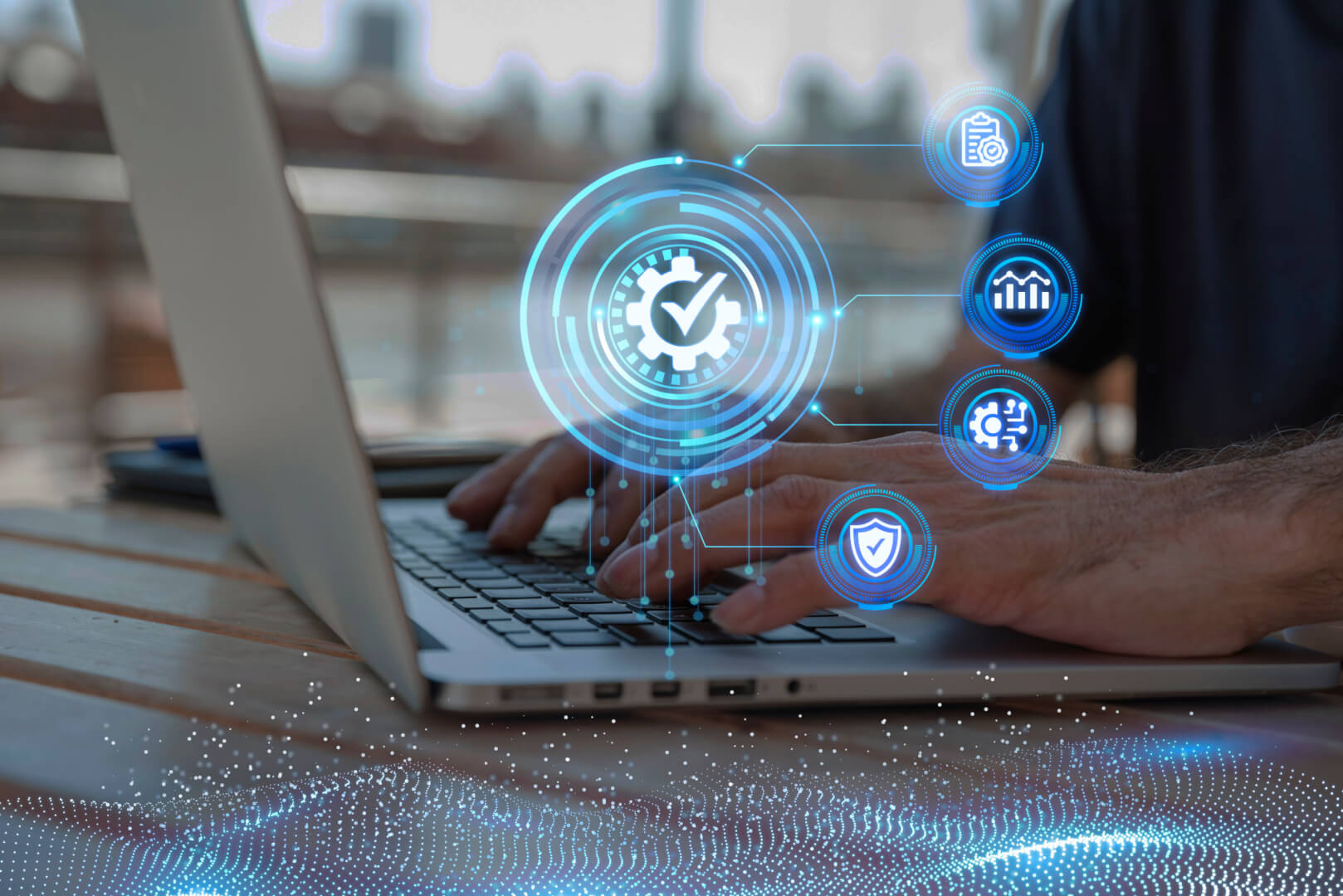 Tela de laptop exibindo visualizações interativas de dados e gráficos de UX Research, simbolizando ferramentas que empresas aplicam pesquisa com usuários para mapear comportamentos e otimizar experiências digitais em negócios.
